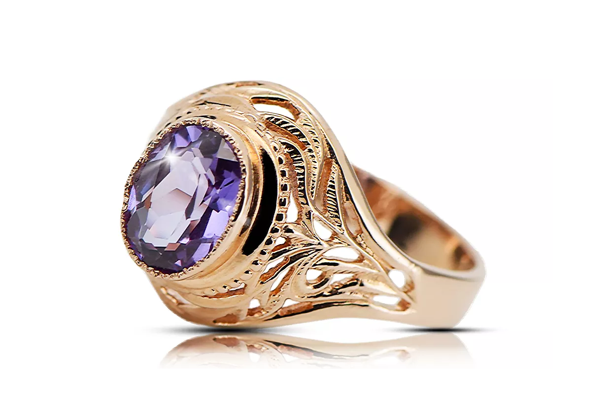 Anillo Vintage Alexandrite Oro rojo rosa de 14 quilates vrc012r-ax Art Deco Estilo de joyería rusa soviética de la URSS